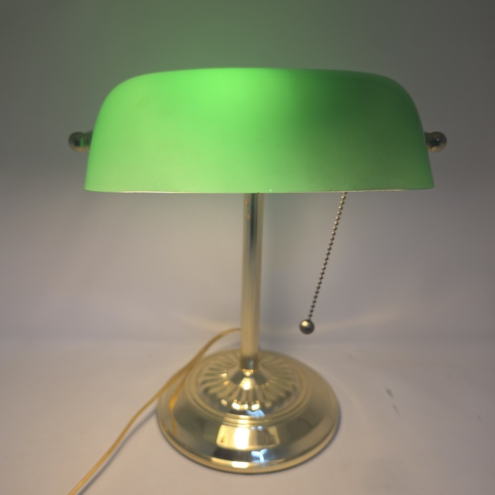 Vintage Brass Bankers (desk) Lamp W/Emerald Green Glass Shade - Picture 2 of 12